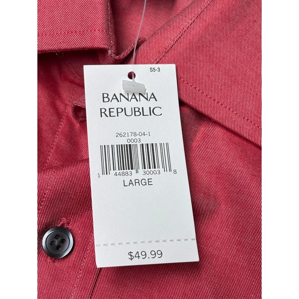 NWT Banana Republic‎ Mens Red Cotton Twill Long Sleeve Button Down Shirt Large